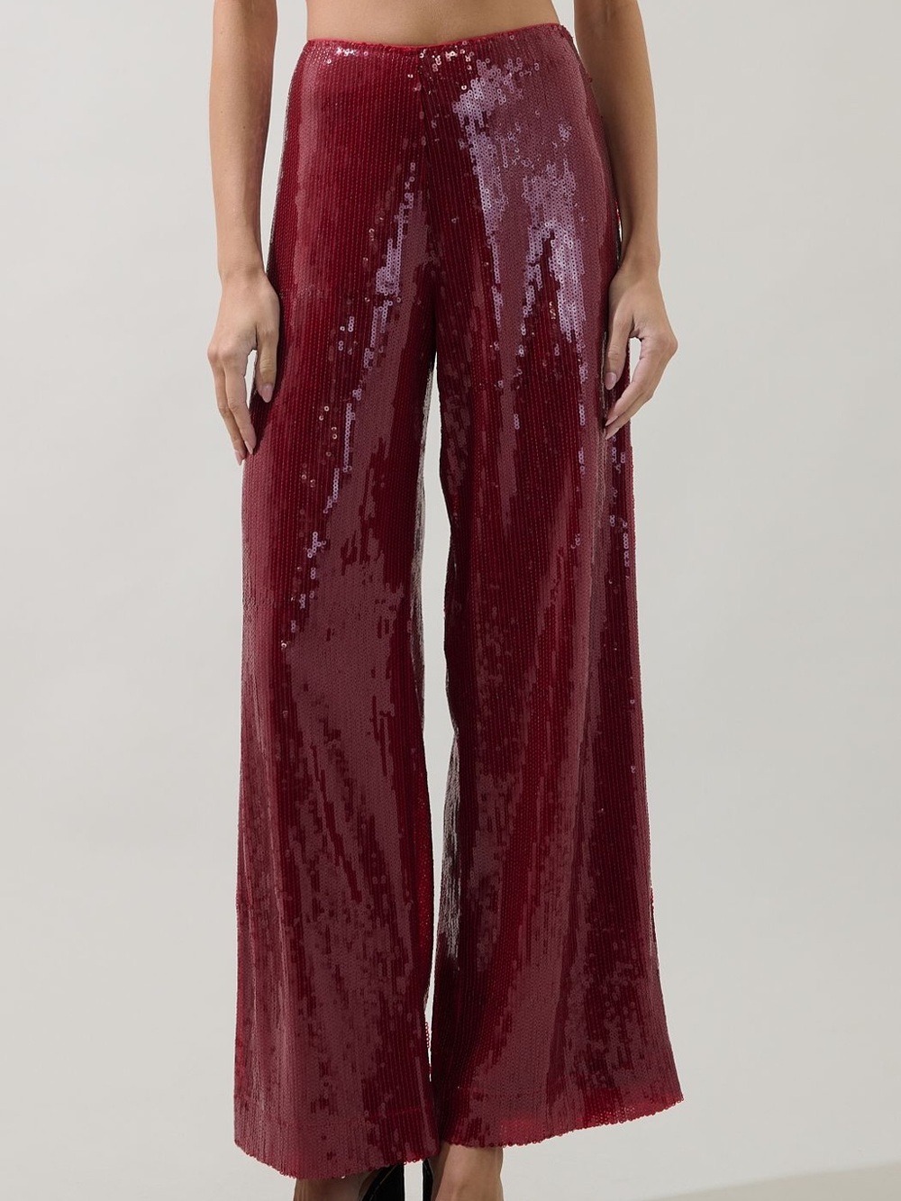 Wide-Leg Sequin Pants in Burgundy